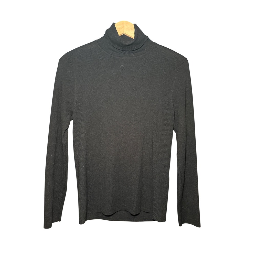 Chico's Black Ribbed Turtleneck Sweater Long Sleeve Rayon Blend Size 1 Medium